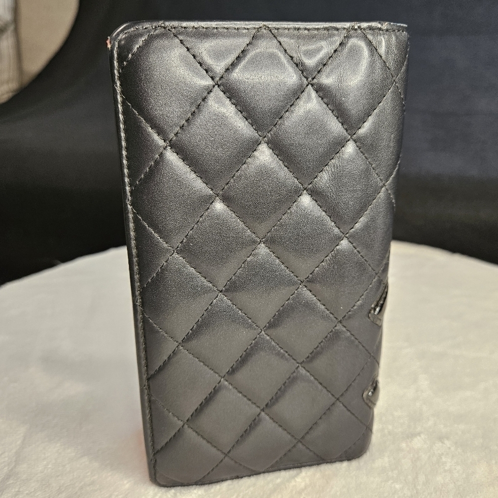 Chanel Black Leather Cambon Ligne Bifold Wallet /Patent Leather CC Logo - Picture 2 of 16